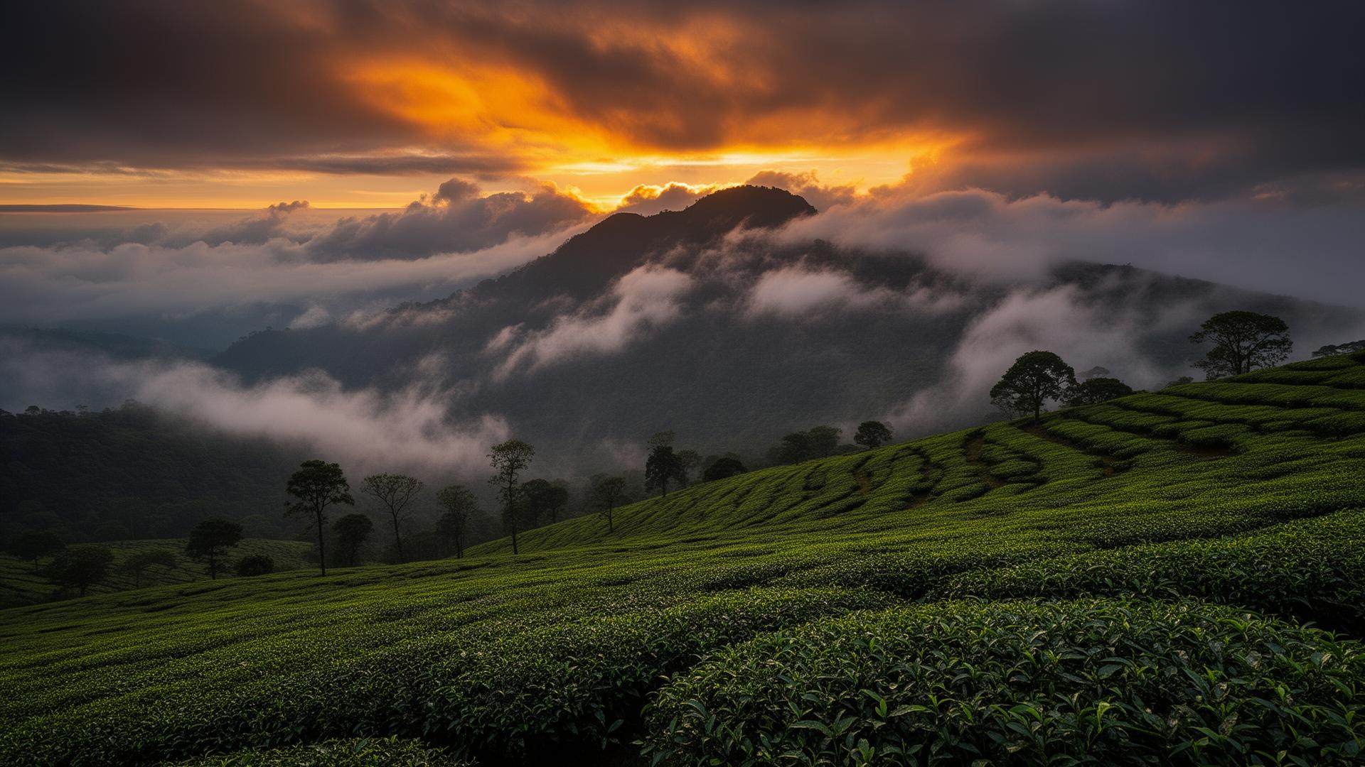 Sunrise over the Kolukkumalai tea estates at 8,530 ft